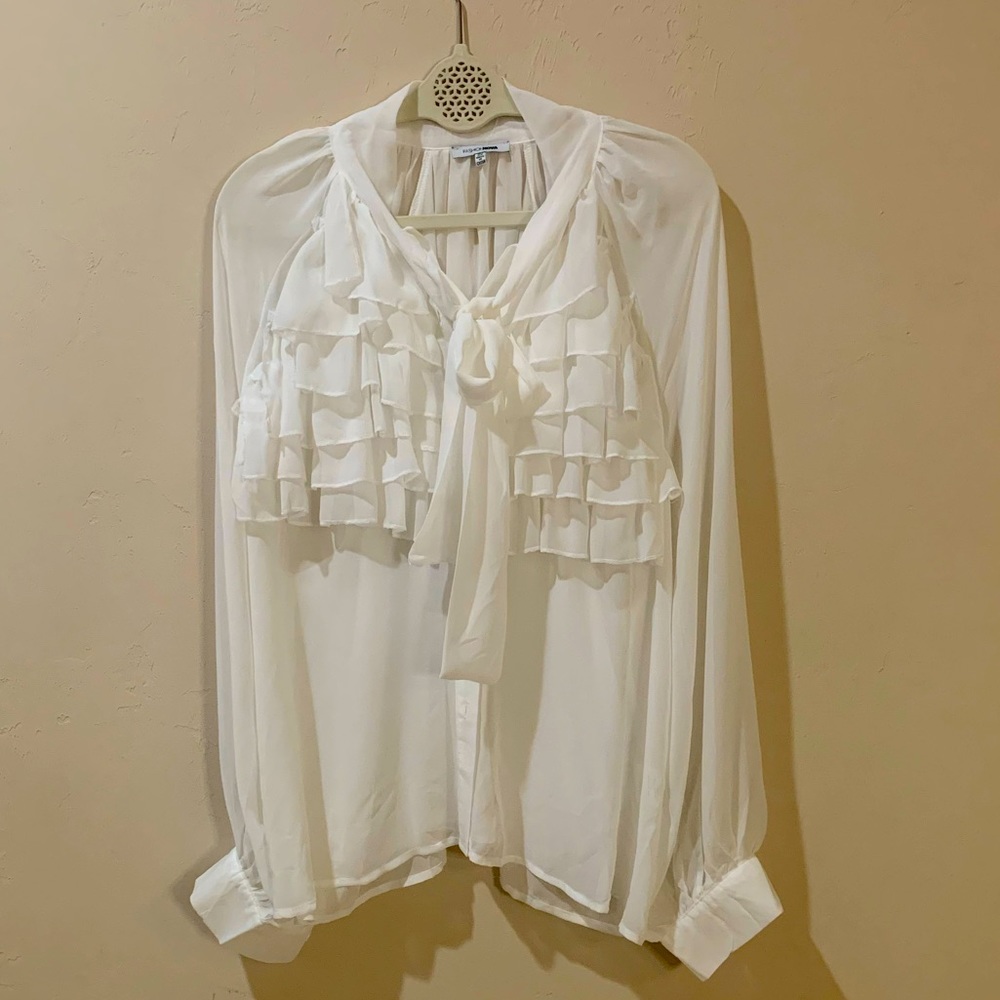 Ruffled button down white blouse